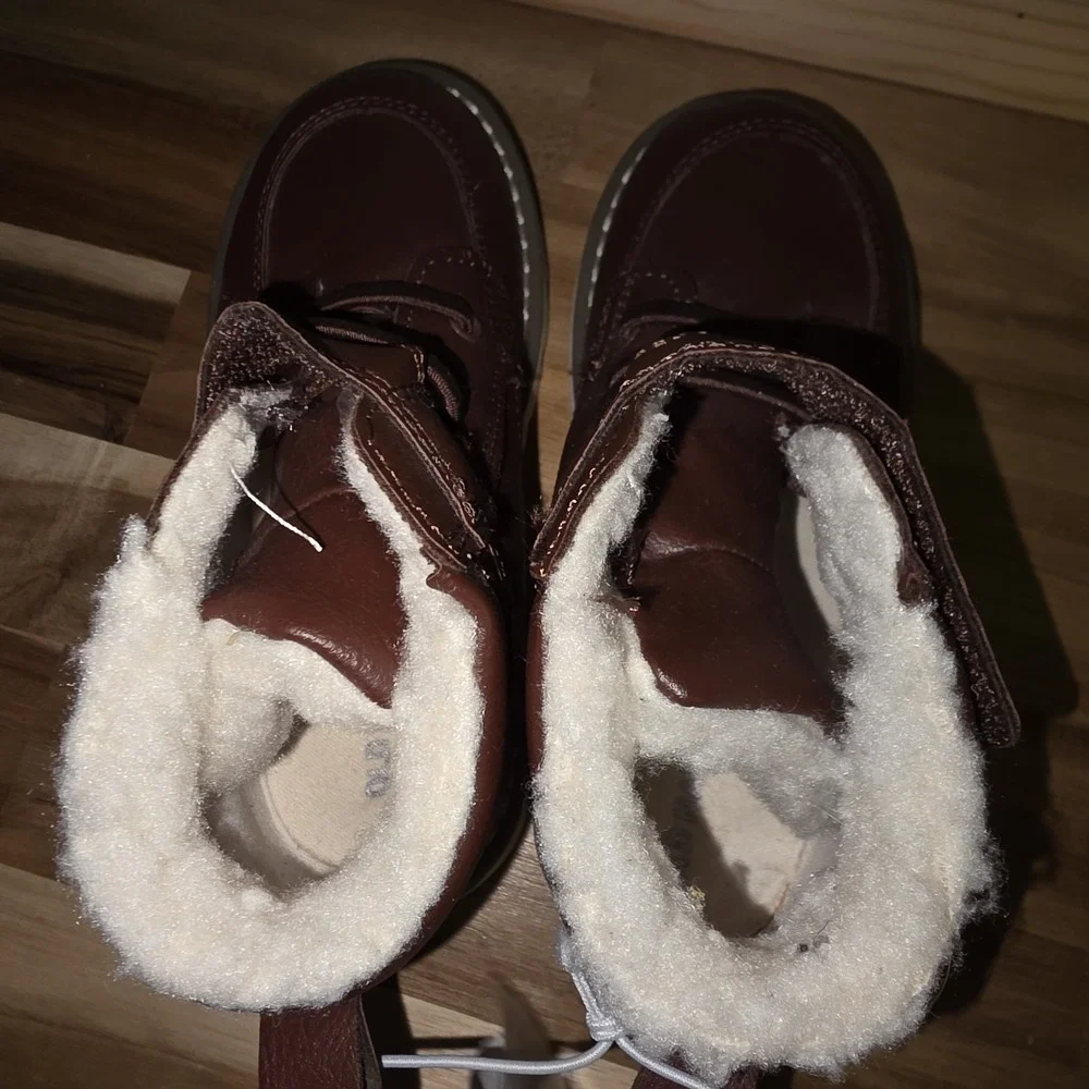 NEW Old Navy Sherpa Trim Faux Leather Upper Dark Brown Boots Boys Toddler Size 9